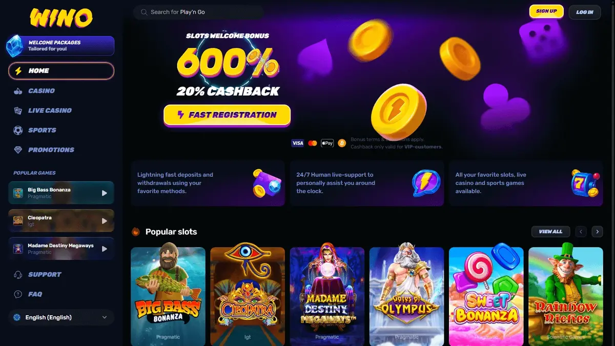 Wino Casino screenshot